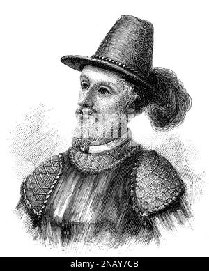 Ponce de Leon. Portrait de l'explorateur espagnol et conquérant, Juan Ponce de León (1474-1521), gravure Banque D'Images