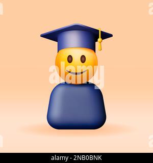 3D Happy Smiling Emoticon dans Graduate Cap Illustration de Vecteur