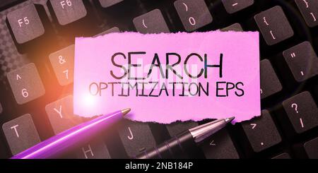 Affiche l'EPS d'optimisation de recherche. Concept signifiant l'acte ou le processus de recherche de quelqu'un ou de quelque chose Banque D'Images