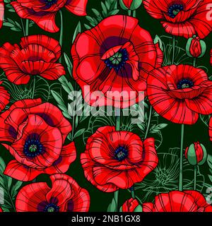 motif vectoriel sans couture pour les coquelicots rouges écartés Banque D'Images
