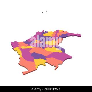 Colombie carte politique des divisions administratives - départements et district de la capitale. Carte vectorielle vierge isométrique 3D en quatre couleurs. Illustration de Vecteur