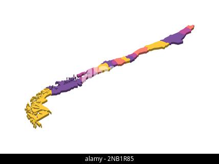 Chili carte politique des divisions administratives - régions. Carte vectorielle vierge isométrique 3D en quatre couleurs. Illustration de Vecteur