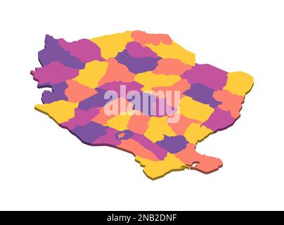 Roumanie carte politique des divisions administratives - comtés et municipalité autonome de Bucarest. Carte vectorielle vierge isométrique 3D en quatre couleurs. Illustration de Vecteur