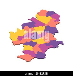 Serbie carte politique des divisions administratives - oktapis et ville autonome de Belgrade. Carte vectorielle vierge isométrique 3D en quatre couleurs. Illustration de Vecteur
