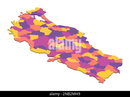 Turquie carte politique des divisions administratives - provinces. Carte vectorielle vierge isométrique 3D en quatre couleurs. Illustration de Vecteur