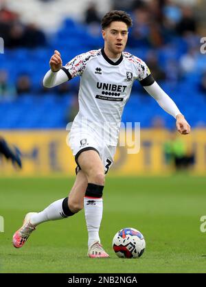 Hayden Hackney de Middlesbrough en action pendant le match du championnat Sky Bet au stade de Cardiff City, à Cardiff. Date de la photo: Samedi 11 février 2023. Banque D'Images