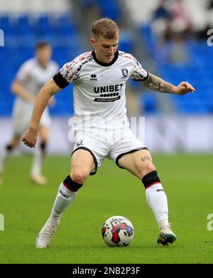 Riley McGree de Middlesbrough en action pendant le match du championnat Sky Bet au stade de Cardiff City, à Cardiff. Date de la photo: Samedi 11 février 2023. Banque D'Images