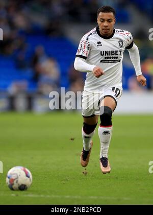 Cameron Archer de Middlesbrough en action pendant le match du championnat Sky Bet au stade de Cardiff City, à Cardiff. Date de la photo: Samedi 11 février 2023. Banque D'Images