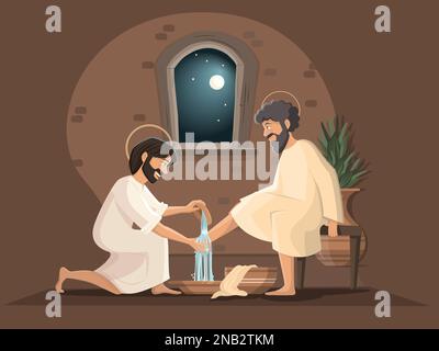 Jésus-Christ et Pierre. Le lavage des pieds. Maundy jeudi. Illustration vectorielle Illustration de Vecteur