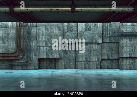 Arrière-plan intérieur industriel et piliers de ciment.3D illustration.béton blanc intérieur et mur. Banque D'Images