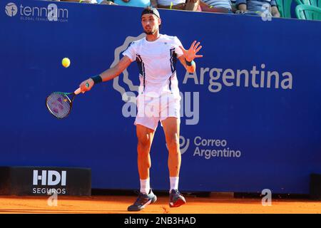 Buenos Aires, Argentine, 11th février 2023, Pedro Cachin pendant un match pour la première partie de l'Argentine Ouvrir ATP 250 au Central court of Buenos Aires Lawn tennis Club. Banque D'Images