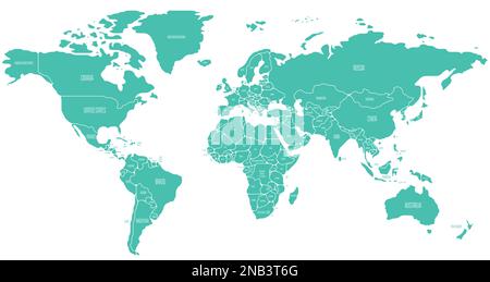 Carte schématique simplifiée du monde. Carte politique des pays portant des noms. Contours généralisés et lissés. Illustration simple à vecteur plat Illustration de Vecteur