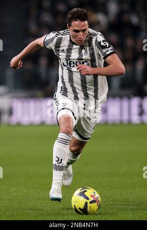 Federico Chiesa de Juventus FC en action pendant la série Un match de football entre Juventus de Juventus FC et ACF Fiorentina au stade Juventus à Banque D'Images