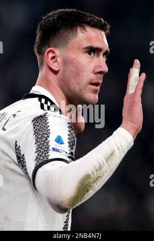 Dusan Vlahovic of ACF Fiorentina in action against Leonardo Bonucci of Juventus  FC during ACF Fiorentina vs Juventu - Photo .LiveMedia/Matteo Papini Stock  Photo - Alamy