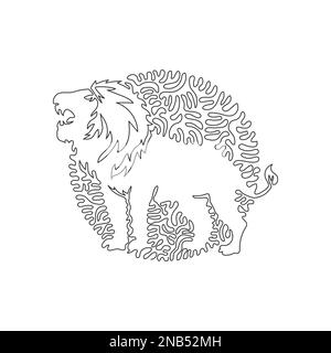Tracé continu d'une ligne de courbe d'un lion prédateur. Art abstrait dans un cercle. Illustration vectorielle de trait modifiable à une seule ligne du lion carnivore Illustration de Vecteur