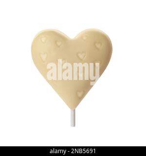 Lollipop en forme de coeur fait de chocolat isolé sur blanc Banque D'Images