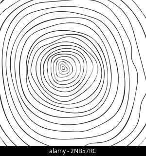 Texture de la section transversale du tronc. Conception topographique. Anneaux d'arbre en forme de caniche. Tampon tracé à la main en bois isolé sur fond blanc. Illustration vectorielle Illustration de Vecteur