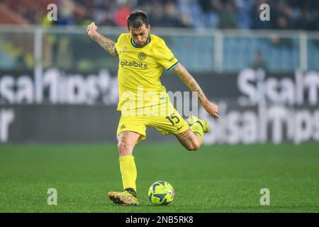 Genova, Italie. 13th févr. 2023. Francesco Acerbi (Inter) pendant UC Sampdoria vs Inter - FC Internazionale, football italien série A match à Gênes, Italie, 13 février 2023 crédit: Agence de photo indépendante/Alamy Live News Banque D'Images