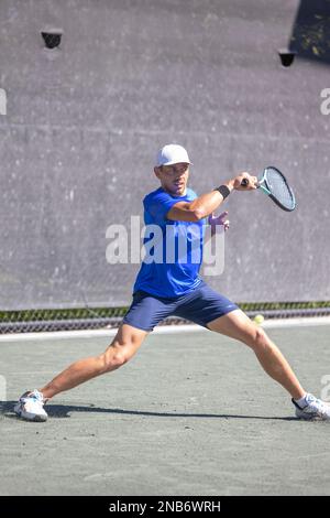 Le joueur suédois de tennis Lucas Renard joue pendant le tournoi de tennis Midtown Weston future MT à Weston, en Floride, le 13th 2023 février Banque D'Images