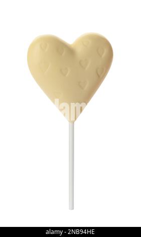 Lollipop en forme de coeur fait de chocolat isolé sur blanc Banque D'Images