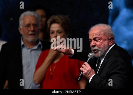 Brasilia, Brésil. 13th févr. 2023. DF - Brasilia - 02/13/2023 - BRASILIA, PT 43rd anniversaire - le Président du Brésil, Luiz Inacio Lula da Silva, prend la parole lors des célébrations du 43rd anniversaire de la fondation du Parti des travailleurs, à Brasilia, Brésil, 13 février 2023. Photo: Mateus Bonomi/AGIF/Sipa USA crédit: SIPA USA/Alay Live News Banque D'Images