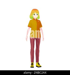 Femme commis de magasin de proximité, modèle 3D, style Manga Banque D'Images