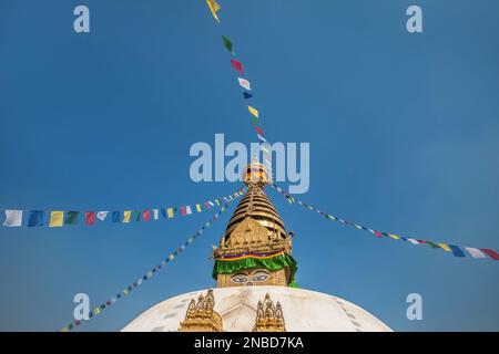 Le dôme et la flèche de Swayambhunath Stupa, Katmandou, Népal Banque D'Images