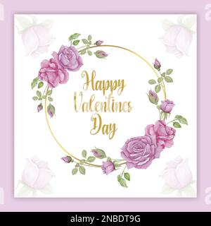 Belle couronne avec inscription Happy Birthday isolée sur fond blanc. Couronne d'aquarelle à fleurs rondes pour le design, cartes postales, bannières, emblèmes, Illustration de Vecteur