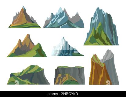 Montagnes ensemble plat avec des roches de forme et de hauteur différentes isolées sur fond blanc illustration vectorielle Illustration de Vecteur