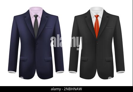 Ensemble de tenues d'homme réaliste avec vestes élégantes cravates et chemises de couleurs différentes illustrations vectorielles isolées Illustration de Vecteur
