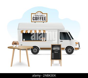 Modèle de chariot alimentaire réaliste avec illustration vectorielle de tableau et de tableau de menus Illustration de Vecteur