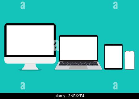Ordinateur de bureau, tablette pc, ordinateur portable, smartphone dans un design plat avec écran vierge Illustration de Vecteur