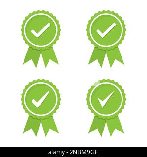 Ensemble de médailles de vert approuvées ou certifiées dans un modèle plat Illustration de Vecteur