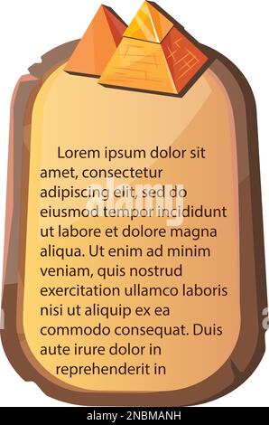 Plateau en pierre ou tablette en argile avec la pyramide égyptienne silhouette vecteur illustration dessin animé objet ancien pour enregistrer des informations de stockage, interface graphique utilisateur, conception de jeu sur blanc Illustration de Vecteur