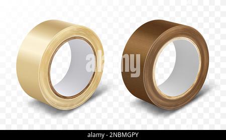 Ruban adhésif en rouleau transparent et marron illustration vectorielle réaliste isolée sur fond transparent. Fournitures de bureau et de ménage, lotape de construction Illustration de Vecteur