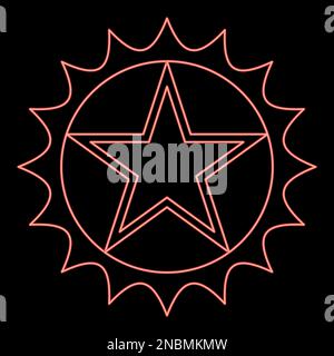 Étoile au néon dans le cercle avec des bords vifs rouge couleur vecteur illustration image plat style lumière Illustration de Vecteur