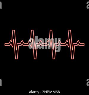 Graphique d'impulsion néon rythme cardiaque cardiogramme rythme graphique ecg échocardiogramme rouge couleur vecteur illustration image lumière plate Illustration de Vecteur