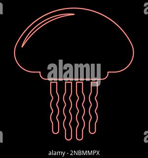 Néon medusa jellyfish rouge couleur vecteur illustration image plat style lumière Illustration de Vecteur