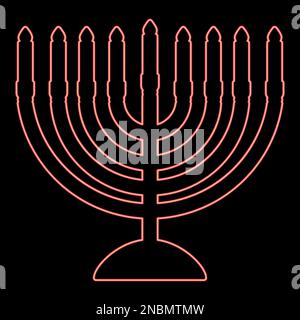 Néons chanukah menorah fêtes juives candélabre avec bougies Israël bougie porte-bougie rouge couleur vecteur illustration image plat style lumière Illustration de Vecteur