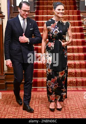 La princesse de la Couronne Victoria de Suède et le prince Daniel assistent à une réception à la Maison du gouvernement à Sydney, en Australie, sur 14 février 2023. Le Cro suédois Banque D'Images