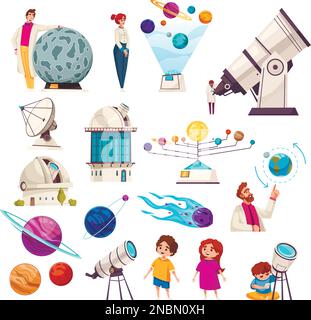 Icônes de l'observatoire avec symboles planétarium ilustration vectorielle isolée plate Illustration de Vecteur