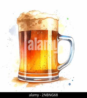 Tasse avec bière mousseuse dessin à la main Illustration Cafe Banque D'Images