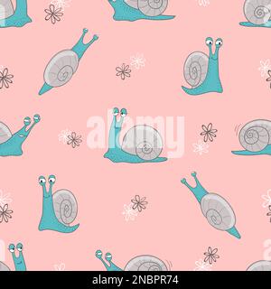 Motif vectoriel sans couture avec jolis escargots pour enfants. Illustration de Vecteur