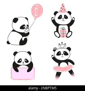 Ensemble mignon ours panda de dessin animé. Illustration vectorielle. Illustration de Vecteur