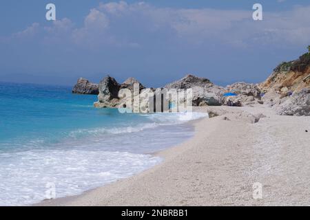 Plage de Megali Petra, Kalamitsi, Lefkas, Grèce Banque D'Images