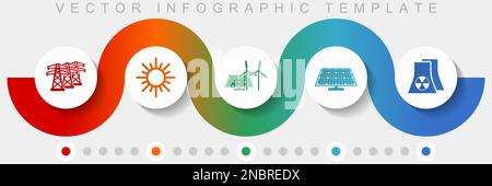 Modèle vectoriel d'infographie sur les énergies renouvelables avec jeu d'icônes, icônes diverses telles que la ligne électrique, le soleil, le panneau solaire et la centrale nucléaire pour webde Illustration de Vecteur