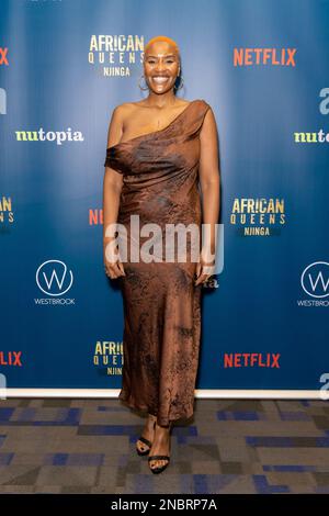 Londres, Royaume-Uni. 13th févr. 2023. Un invité arrive au Netflix UK screening of African Queens à la Brunei Gallery, SOAS University of London. Crédit : SOPA Images Limited/Alamy Live News Banque D'Images