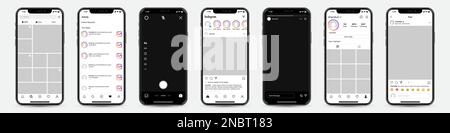 Ensemble d'iPhone avec cadre de modèle Instagram pour les réseaux sociaux Illustration de Vecteur