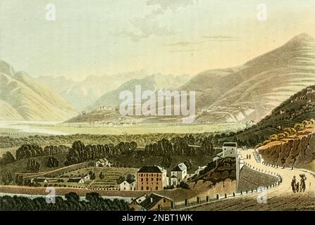 Vue sur le pont de Crevola et la vallée de Domo d'ofola gravé par les dessins de J. et J. Lory, du livre ' pittoresque tour de Genève à Milan, par le biais du Simplon ' publié à Londres par R. Ackermann en 1820 Banque D'Images