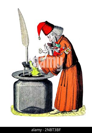 Die Geschichte von den schwarzen buben - l'histoire des garçons noirs de la version originale allemande du livre ' Das Struwwelpeter-album : aus Bilderbüchern ' par Hoffmann, Heinrich, 1809-1894 Date de publication 1900 Editeur Frankfurt am main : Rütten & Loening [ Der Struwelpeter (« Peter à tête de robinet » ou « Peter de poignard ») est un livre pour enfants allemand de Heinrich Hoffmann publié en 1845. Il comprend dix histoires illustrées et rimées, principalement sur les enfants. Chacun a une morale claire qui démontre les conséquences désastreuses des mauvais comportements d'une manière exagérée.[1] le titre de la première histoire fournit Banque D'Images